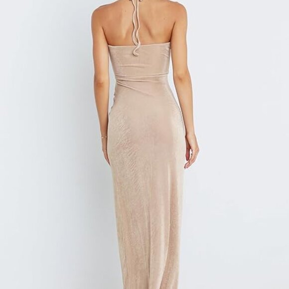 Gold Halter Cut-out Scarlette Maxi Dress - Petal & Pup - Picture 6 of 6